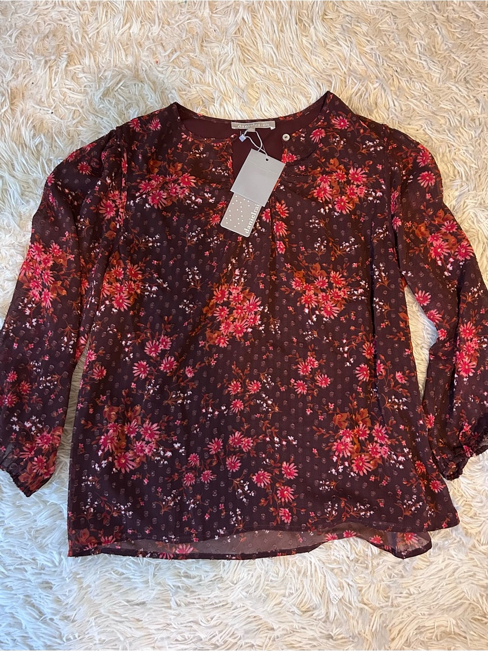 Daniel Rainn Burgundy Floral Long-Sleeve Blouse